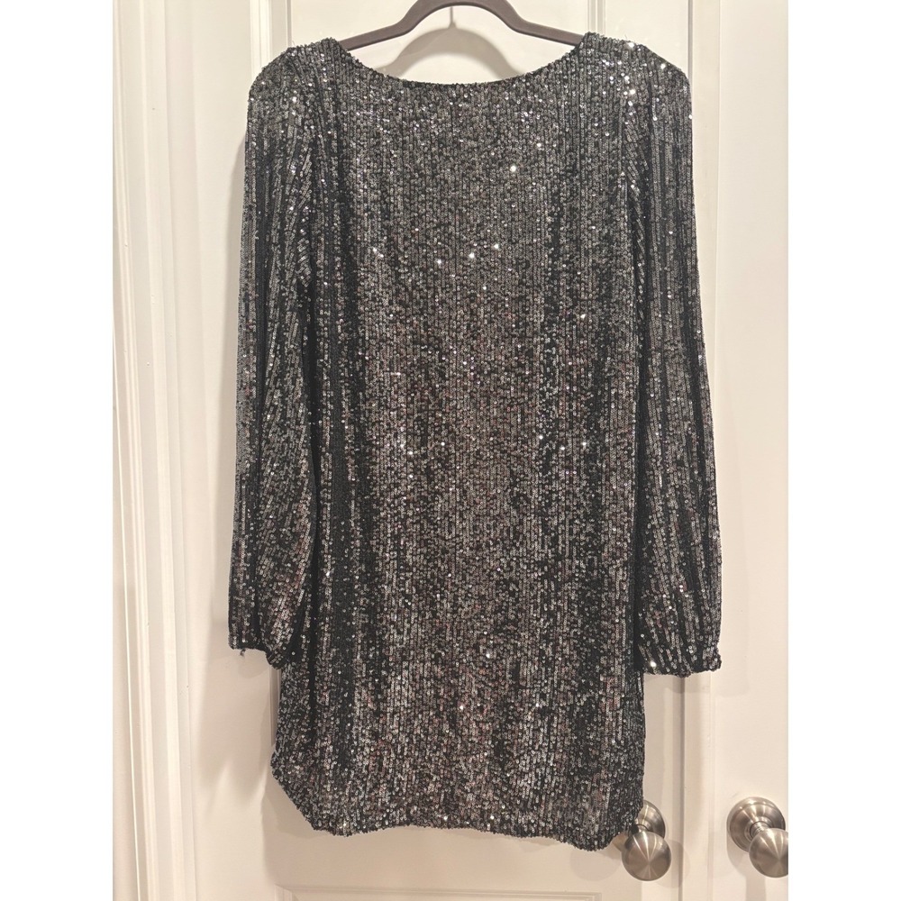 NWT Size Large Steve Madden Sequin Mini Shift Dress Womens Black New Long Sleeve - Picture 3 of 9